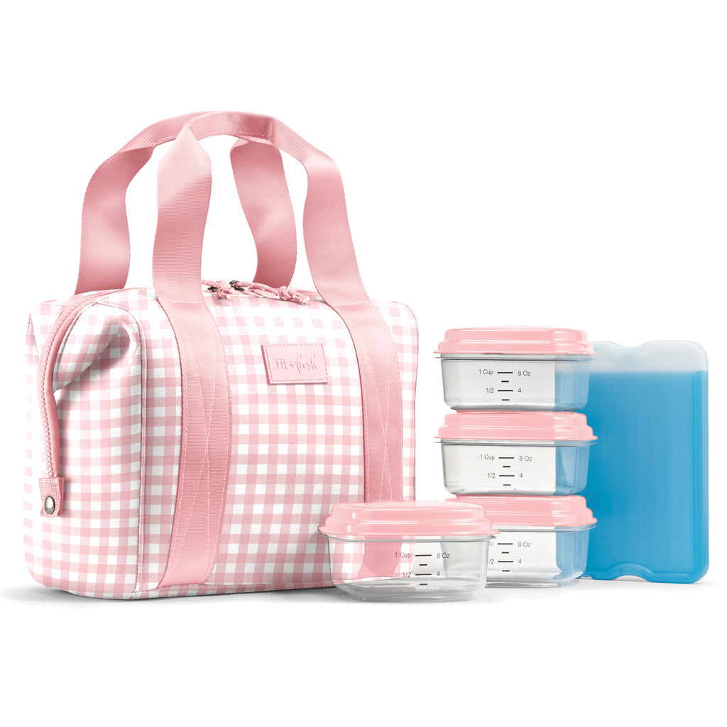 Remi Neoprene Lunch Bag with Lunch Kit, Pink Gingham