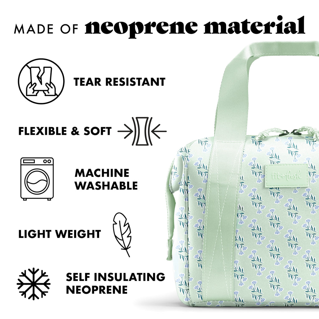 Remi Neoprene Lunch Bag with Lunch Kit, Sage Flower Block