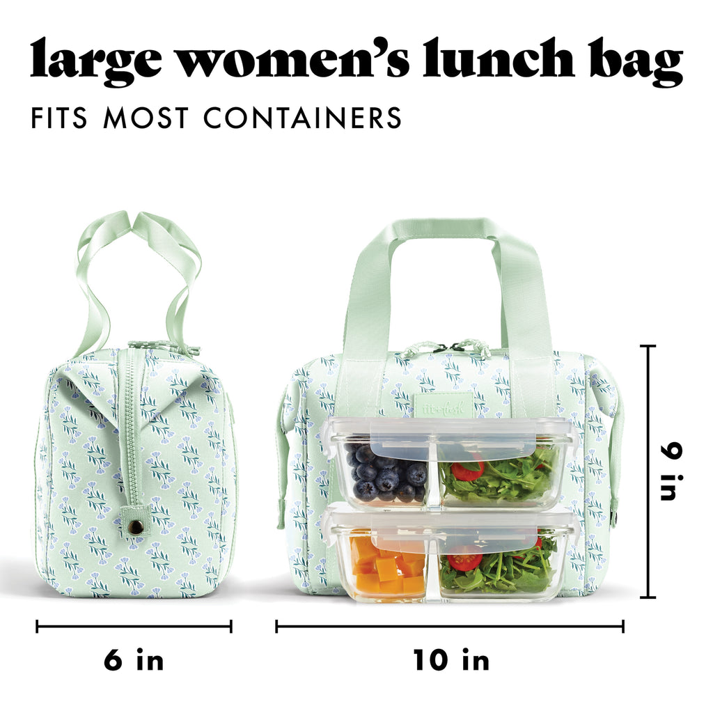 Remi Neoprene Lunch Bag with Lunch Kit, Sage Flower Block