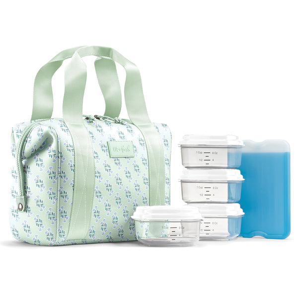 Remi Neoprene Lunch Bag with Lunch Kit, Sage Flower Block