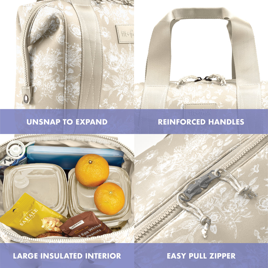 Remi Neoprene Lunch Bag with Lunch Kit, Tan Floral Toile