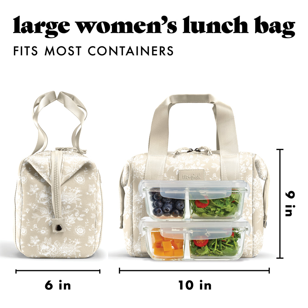 Remi Neoprene Lunch Bag with Lunch Kit, Tan Floral Toile