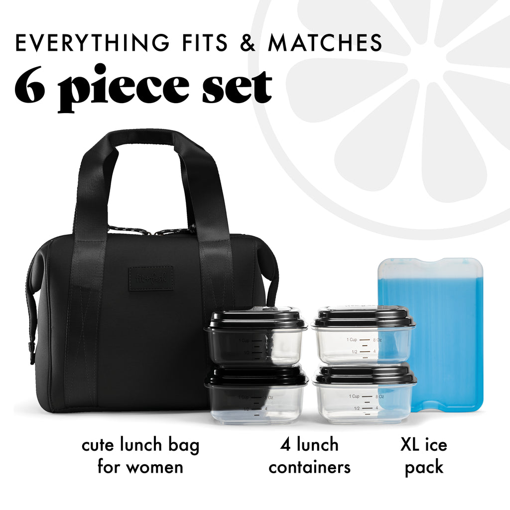 Remi Neoprene Lunch Bag with Lunch Kit, Black