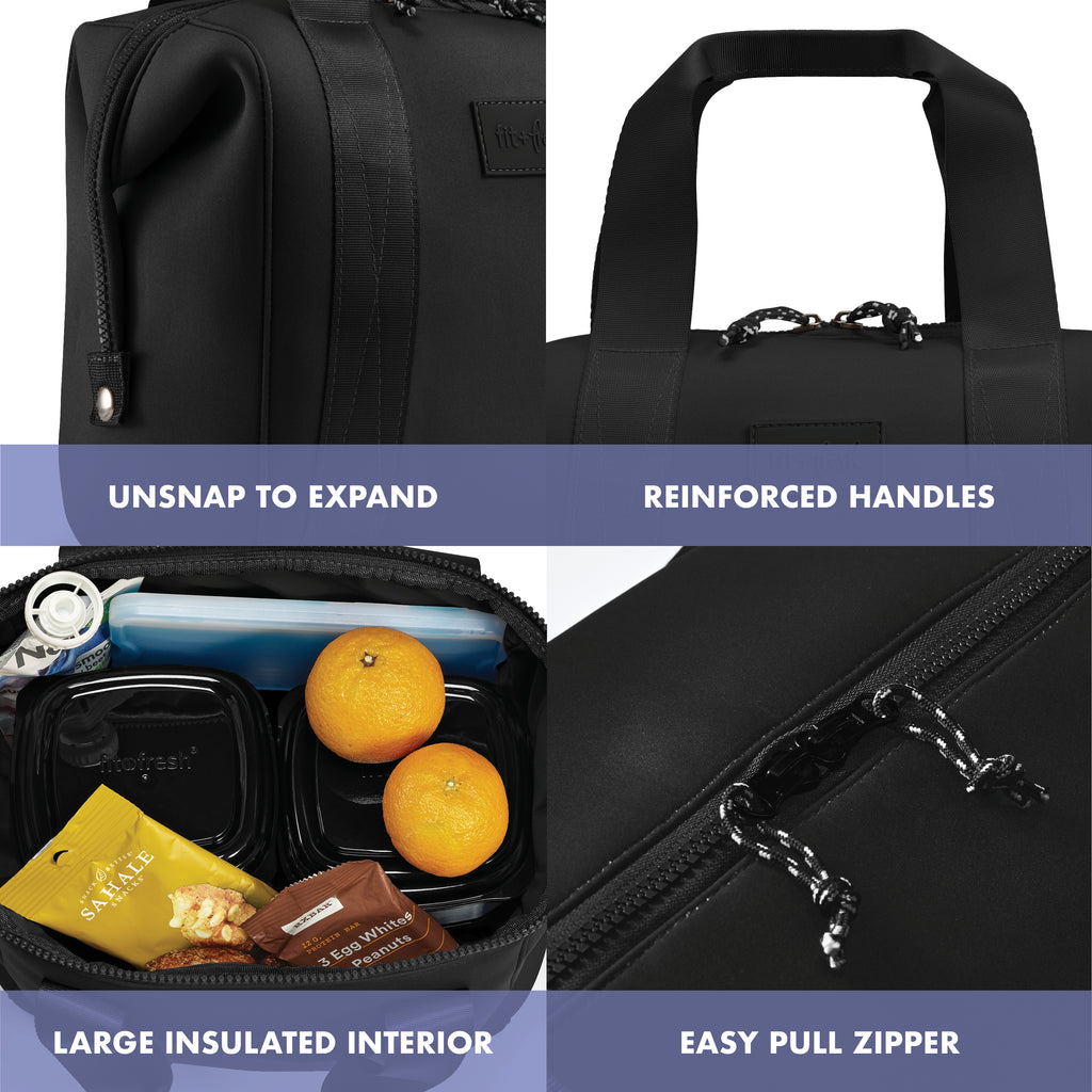 Remi Neoprene Lunch Bag with Lunch Kit, Black