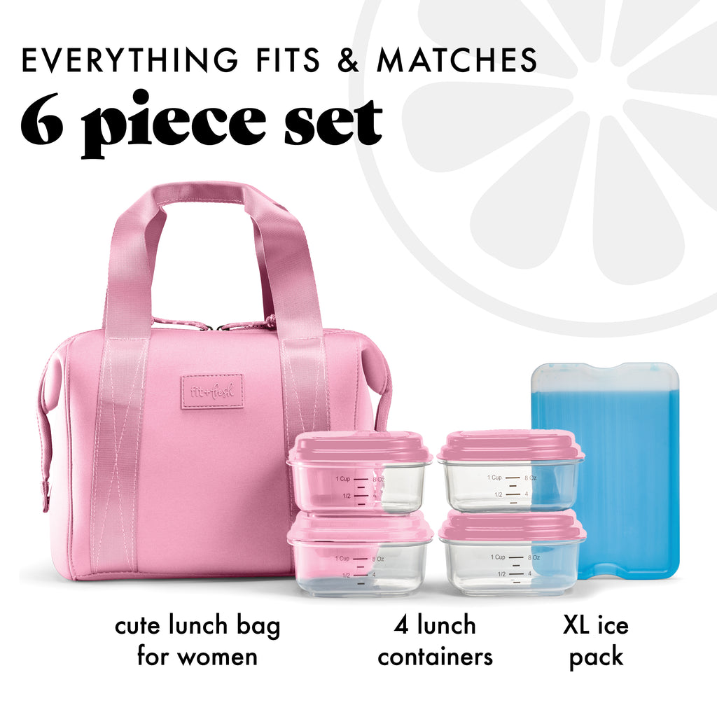 Remi Neoprene Lunch Bag with Lunch Kit, Pink