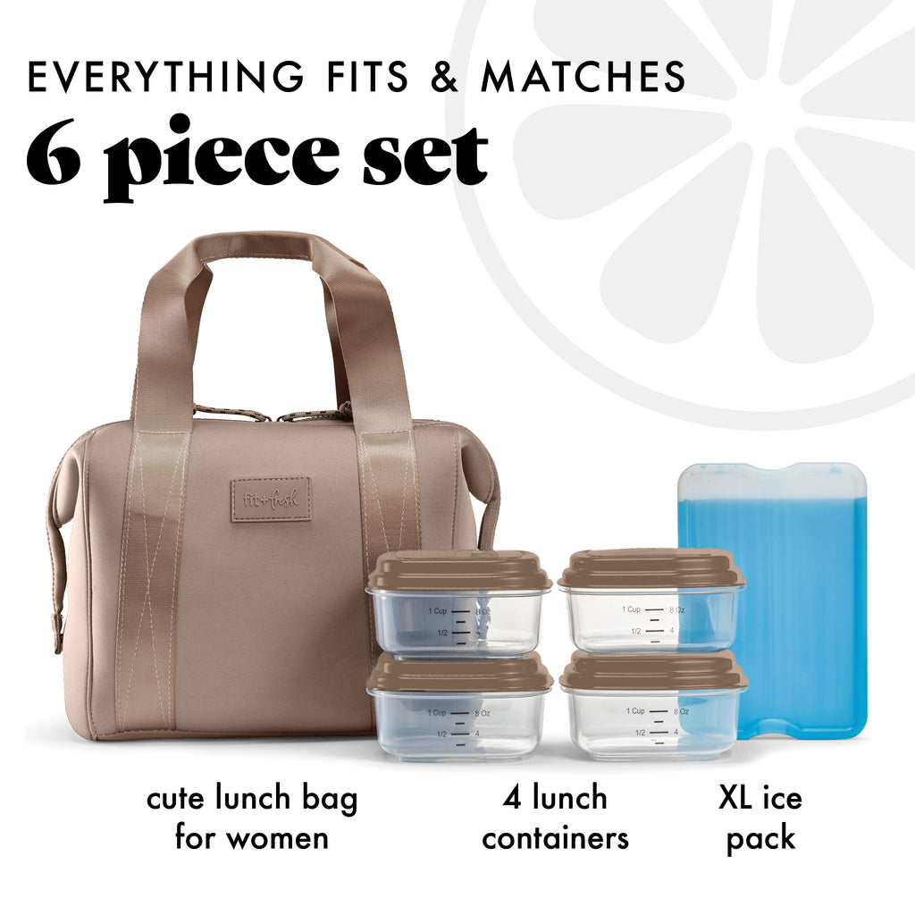 Remi Neoprene Lunch Bag with Lunch Kit, Taupe