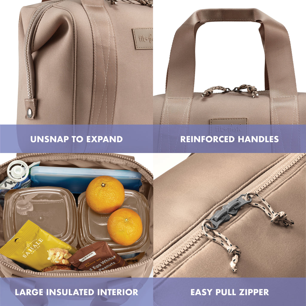 Remi Neoprene Lunch Bag with Lunch Kit, Taupe