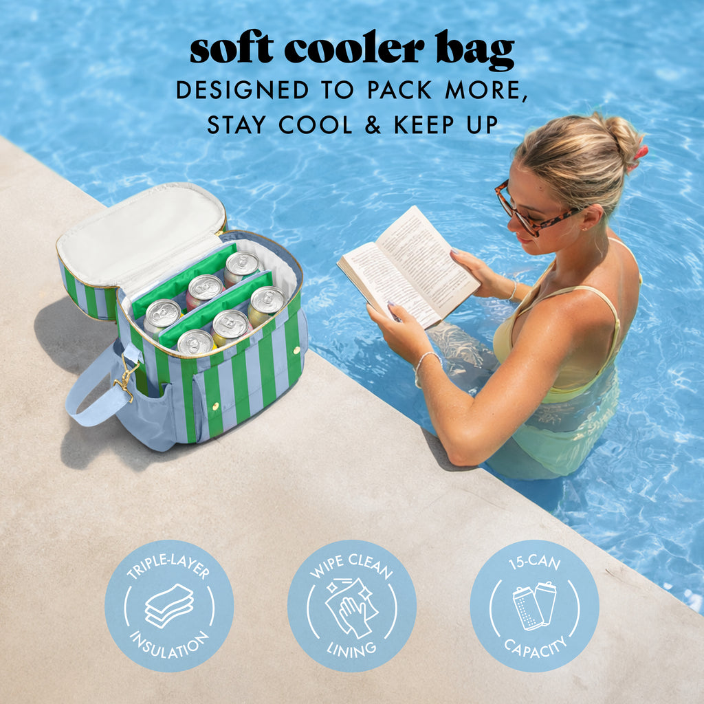 Sidekick 15-Can Dual Compartment Cooler Bag, Coastal Cabana Stripe
