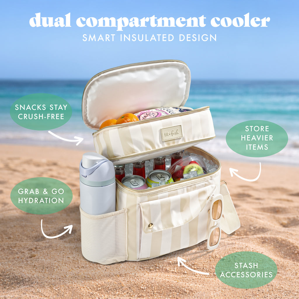 Sidekick 15-Can Dual Compartment Cooler Bag, Pina Colada Cabana Stripe