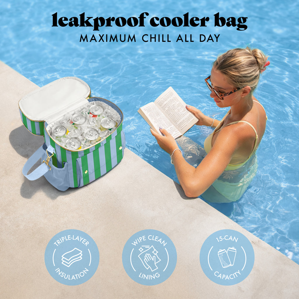 Sidekick 15-Can Dual Compartment Cooler Bag, Coastal Cabana Stripe