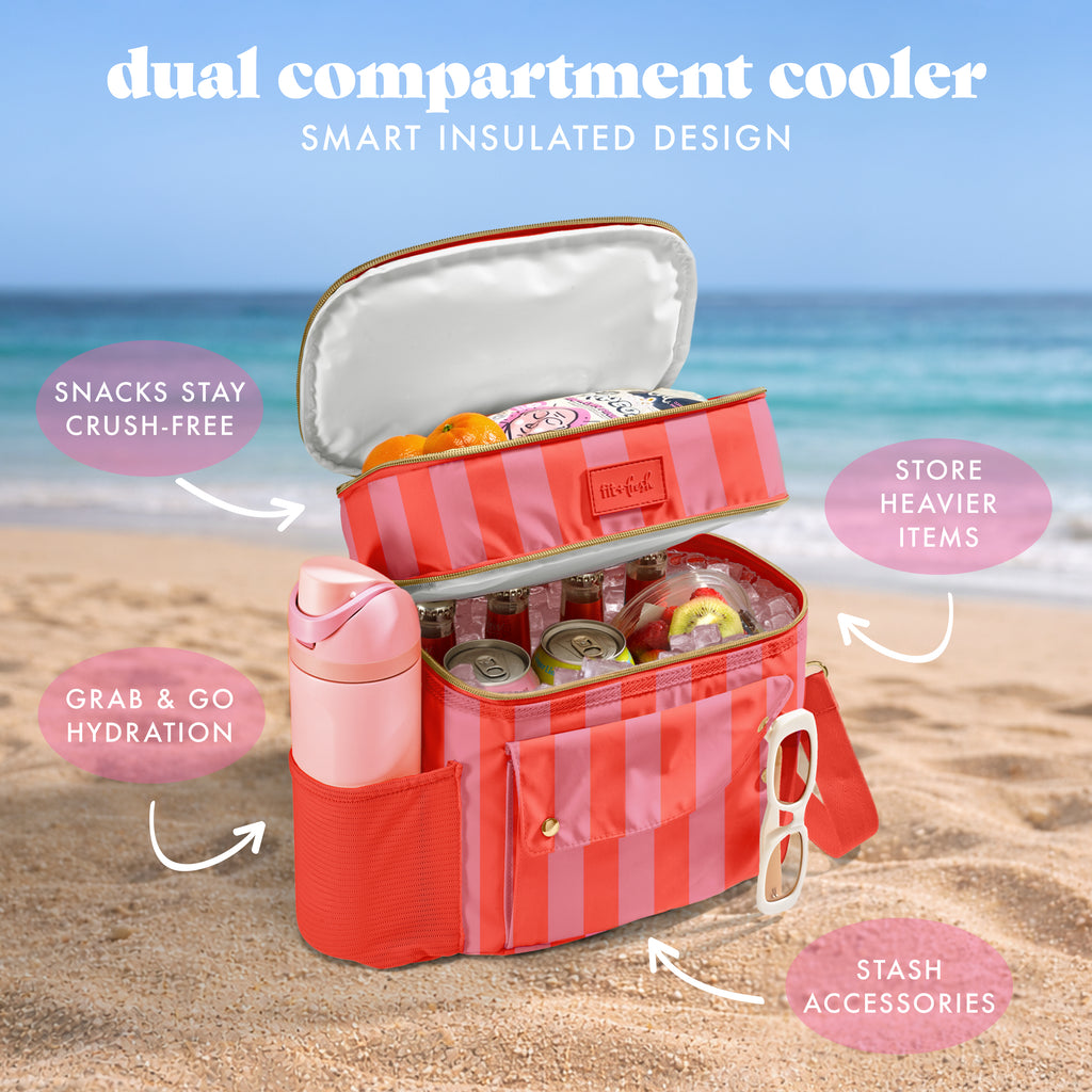 Sidekick 15-Can Dual Compartment Cooler Bag, Daiquiri Cabana Stripe