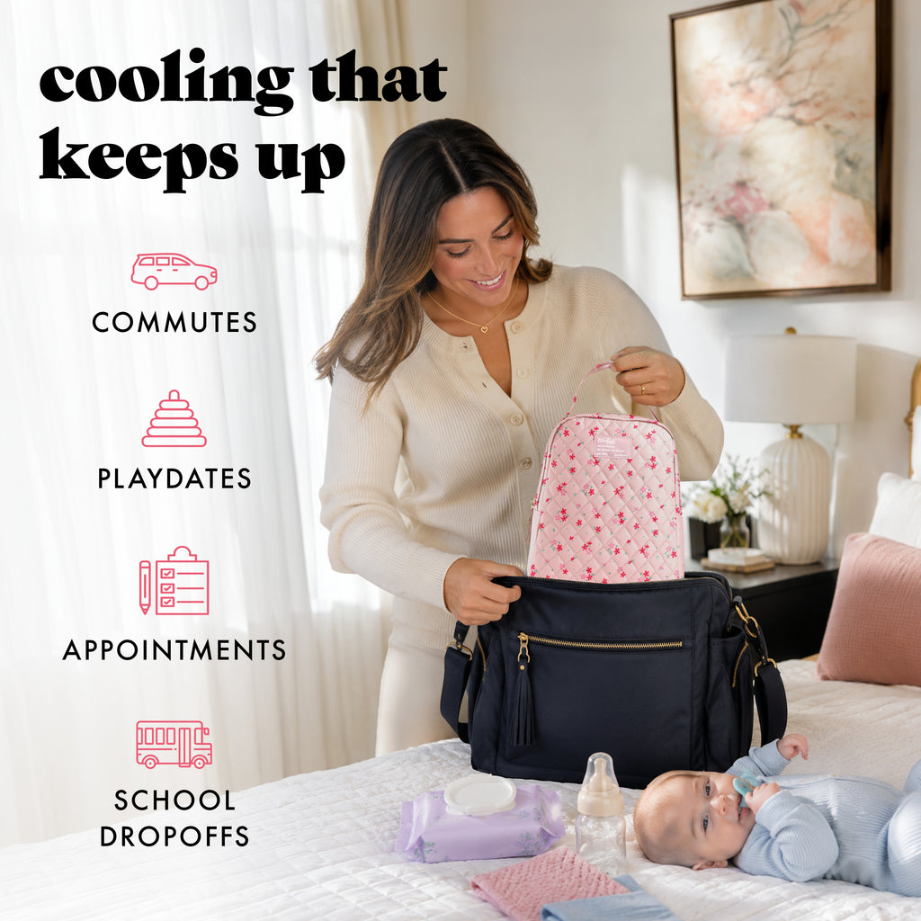 Bottle & Beyond Insulated Baby Bottle Cooler Bag, Pink Dainty Floral