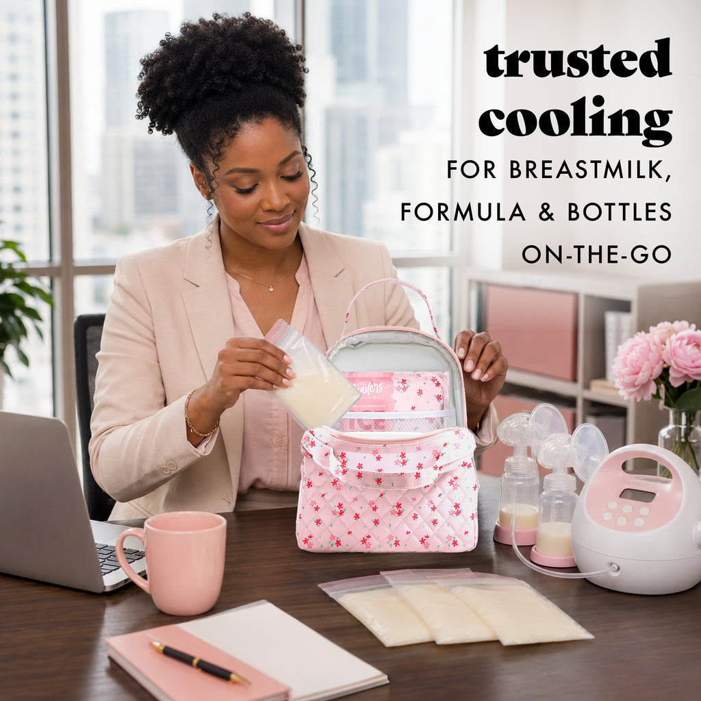 Bottle & Beyond Insulated Baby Bottle Cooler Bag, Pink Dainty Floral