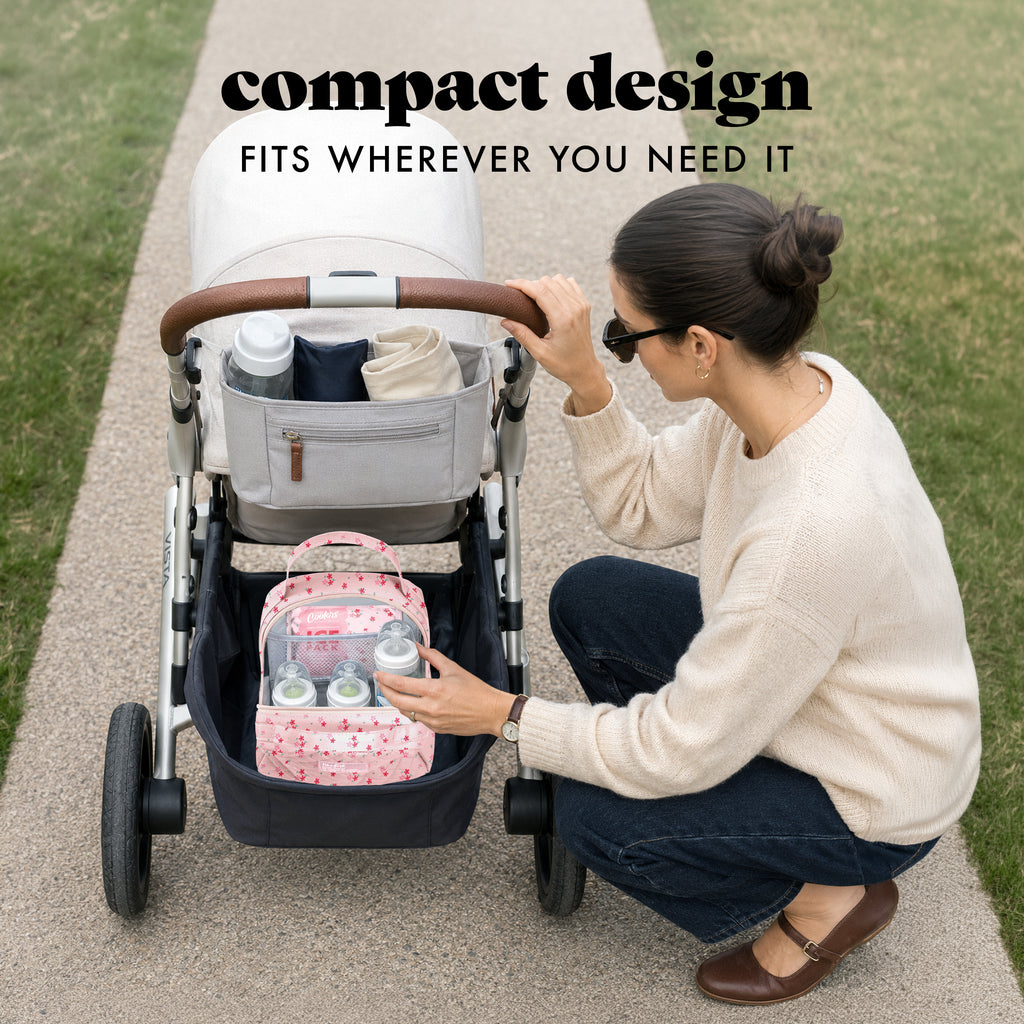 Bottle & Beyond Insulated Baby Bottle Cooler Bag, Pink Dainty Floral