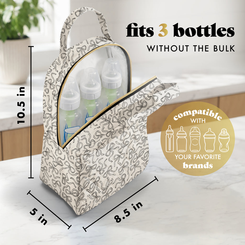 Bottle & Beyond Insulated Baby Bottle Cooler Bag, Sketched Bows